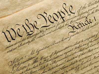 close up of the preamble and Article 1 of the United States Constitution