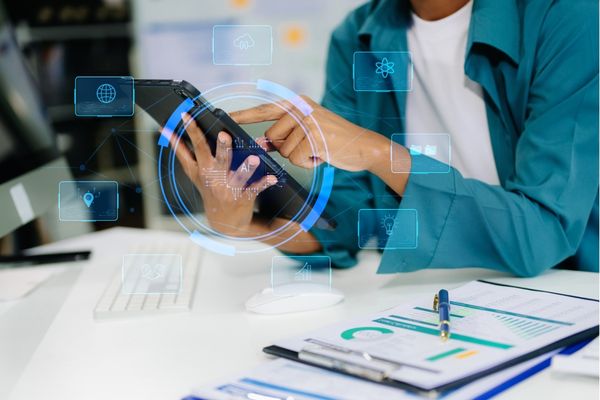 AI certification student on tablet