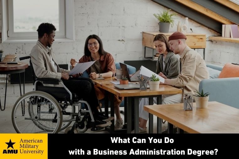 business administration degree students studying at a table