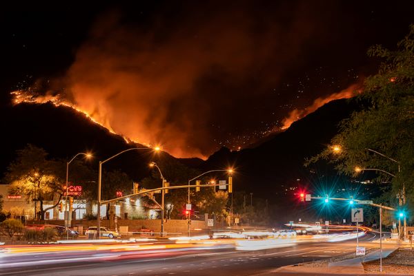 mountainside on fire