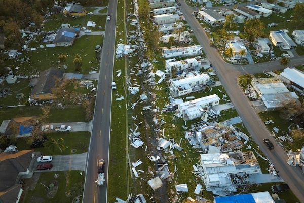 critical infrastructure aerial of damaged homes