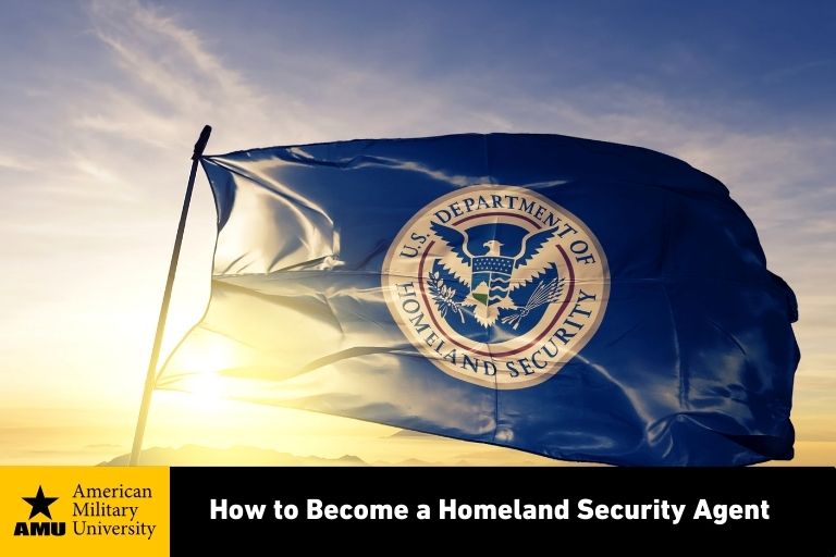 how-to-become-a-homeland-security-agent US Department of Homeland Security Flag waving at sunrise