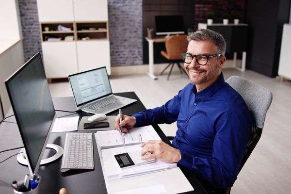 accountant sitting at desk