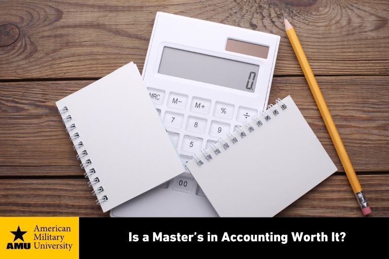 master's in accounting calculator and notepad