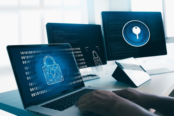 cyber security icons on computer screen