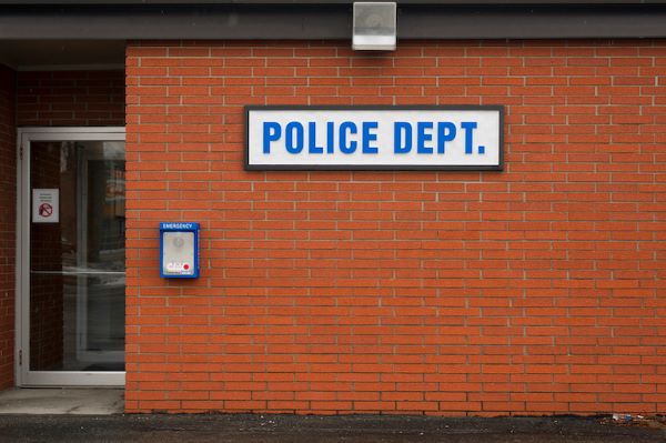 exterior brick police department building