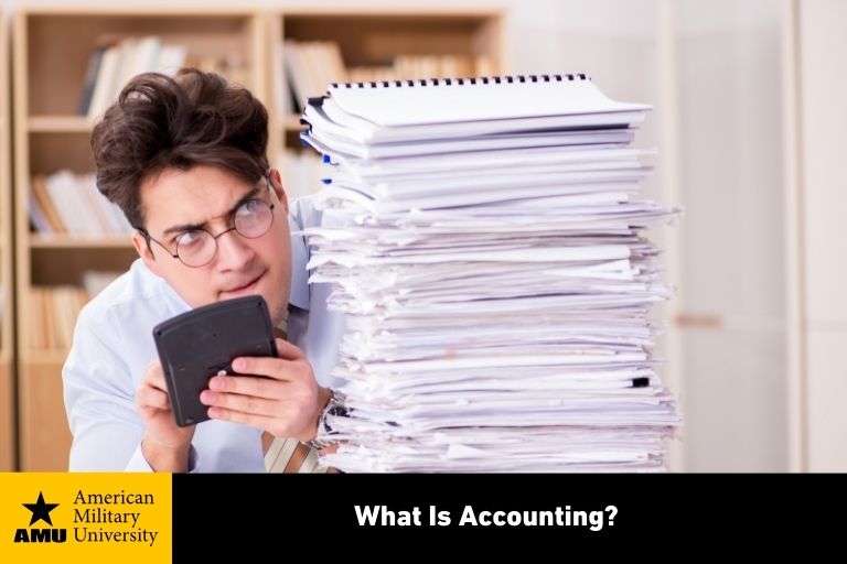 accounting professional holding calculator by documents