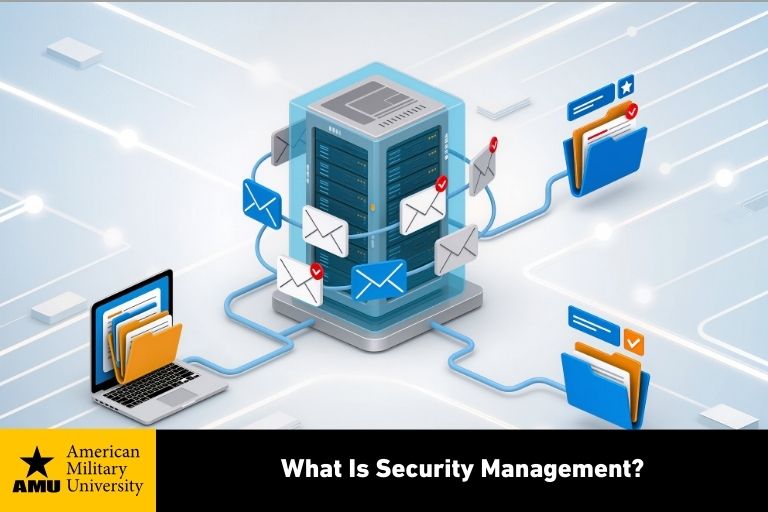 security management illustration of files and computer server